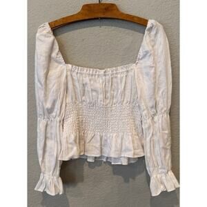 REFORMATION Square Neck Linen Smocked Blouse Size Small
